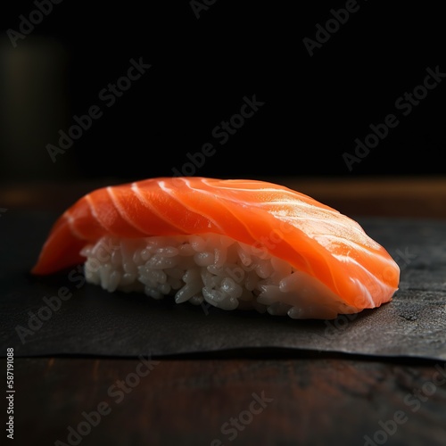 Nigiri sushi with salmon, alone ,Generative AI.