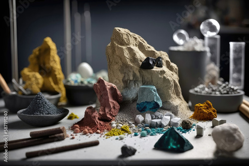 Geology Lab With Rock And Mineral Samples. Generative AI photo