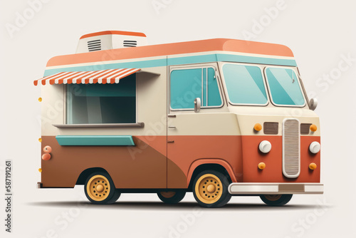 Food Truck On A White Background. Generative AI
