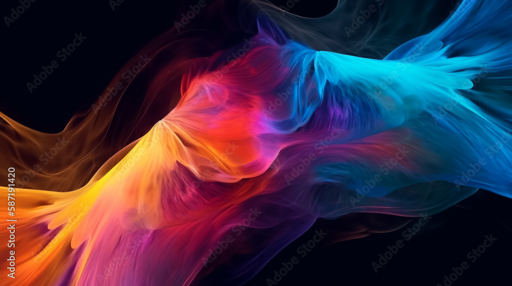 Waves of colorful plasma flowing smoothly. Illustration. Generative AI