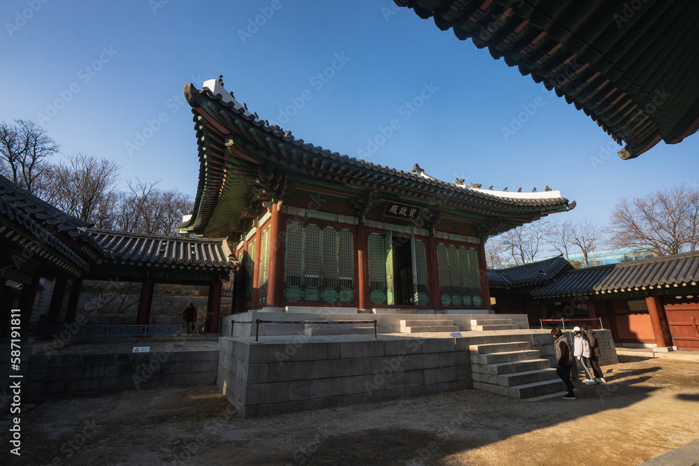 Gyeonghuigung or Gyeonghui Palace and Jajeongjeon Hall during winter evening at Jongno-gu , Seoul South Korea : 8 February 2023 Gyeonghuigung or Gyeonghui Palace and Jajeongjeon Hall during winter evening at Jongno-gu , Seoul South Korea : 8 February 2023
