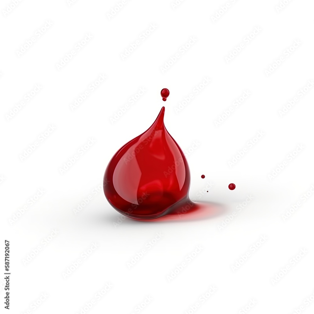 Obraz premium Red blood drop close up view isolated on white backdrop ,Generative AI.