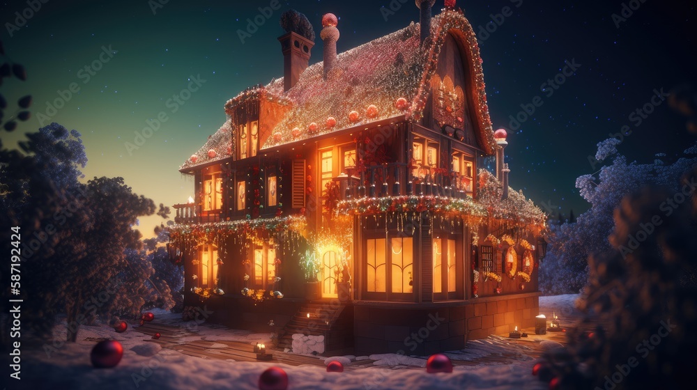 Amazing fairy Christmas house. Created with generative AI.