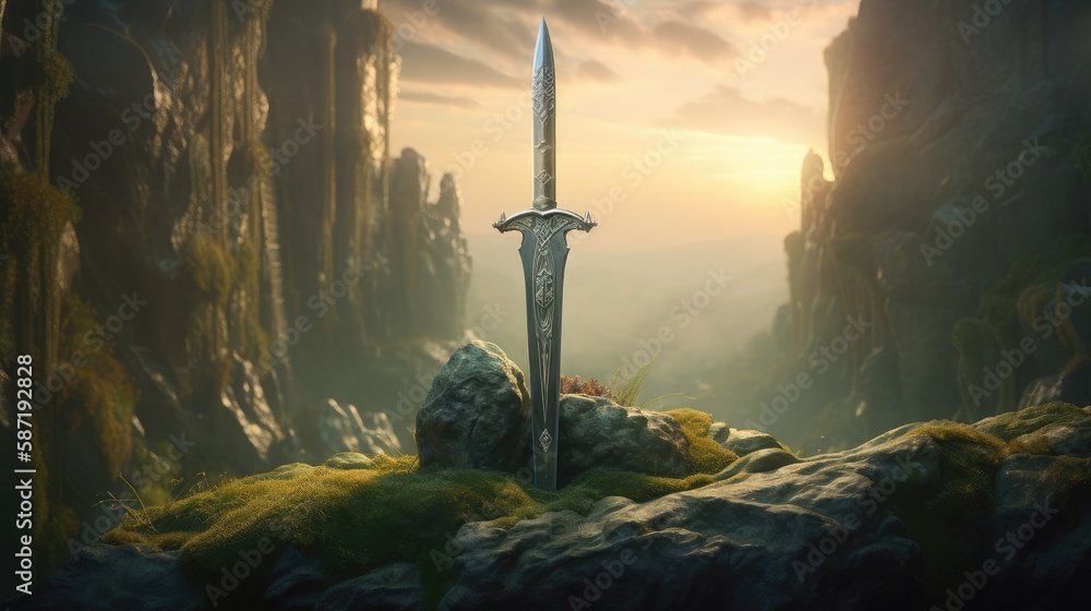 sword in the stone excalibur. Created with generative AI. Stock ...