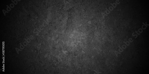 Old darkblack grunge wall texture cement dark black gray backdrop background. dark black background texture with black vignette in old vintage textured border design. 