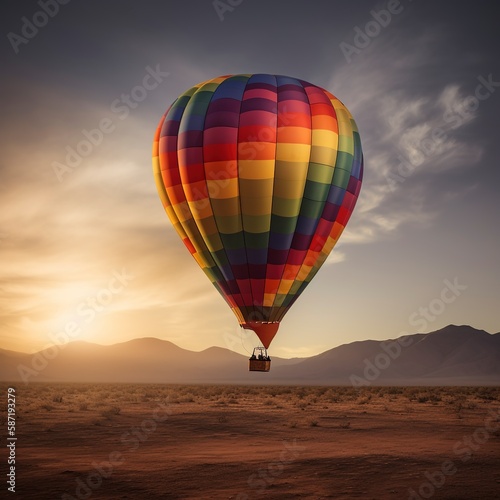solitary colorful Hot Air Balloon ,Generative AI. © KKC Studio