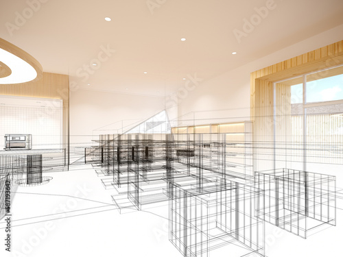 abstract sketch design of supermarket ,3d rendering