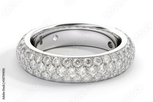 A Platinum Band With A Round Diamond And Pave Diamond Band. Generative AI