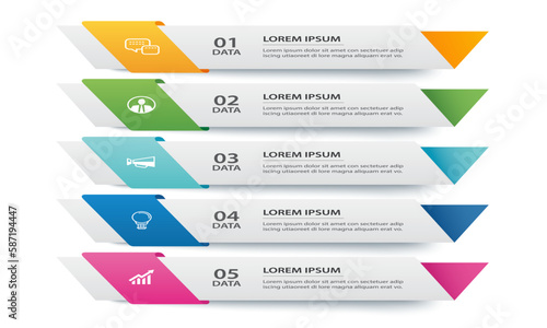 5 data infographics tab paper index template. Vector illustration abstract background. Can be used for workflow layout, business step, banner, web design.