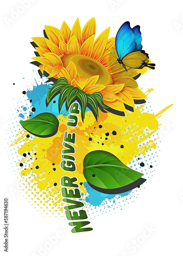 Sunflower with butterfly.Never give up