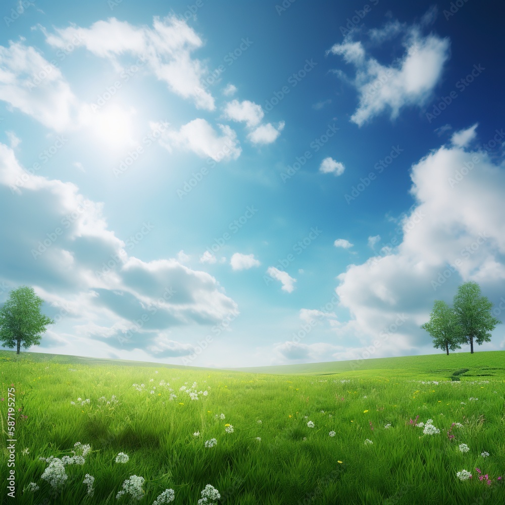 World Environment Day concept A clear sky, lovely clouds, and a meadow World Environment Day concept A clear sky, lovely clouds, and a meadow