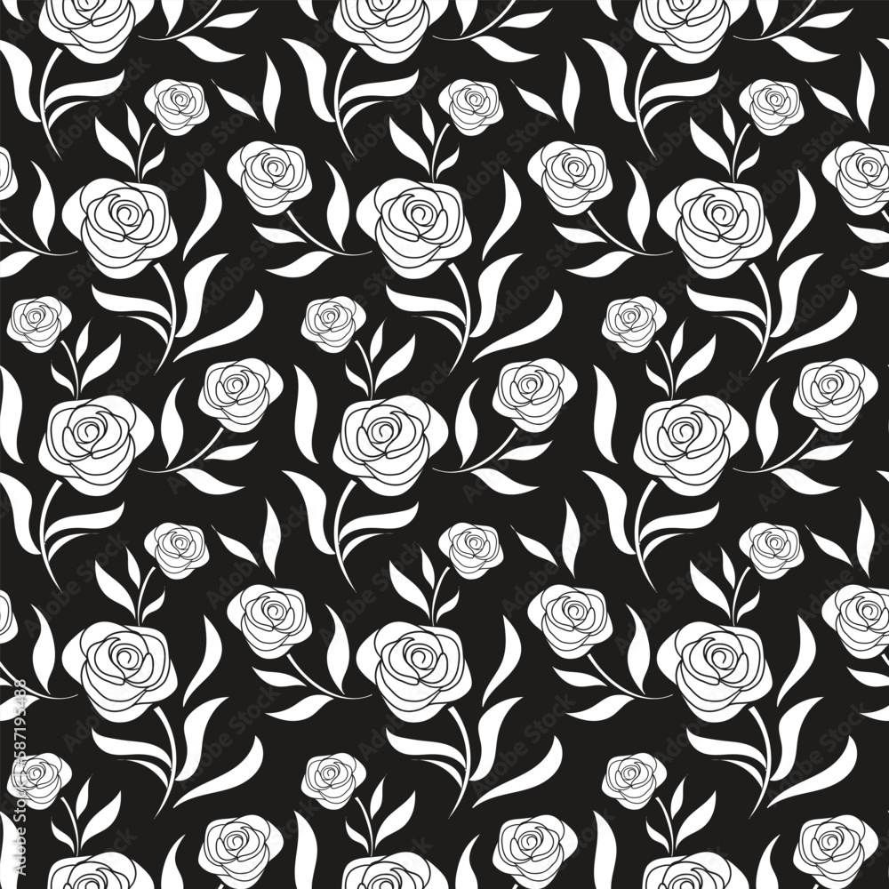 Seamless black and white floral pattern suitable for fabric printing and wallpaper Seamless black and white floral pattern suitable for fabric printing and wallpaper