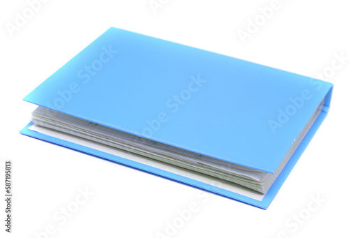 Blue notepad on a white background.