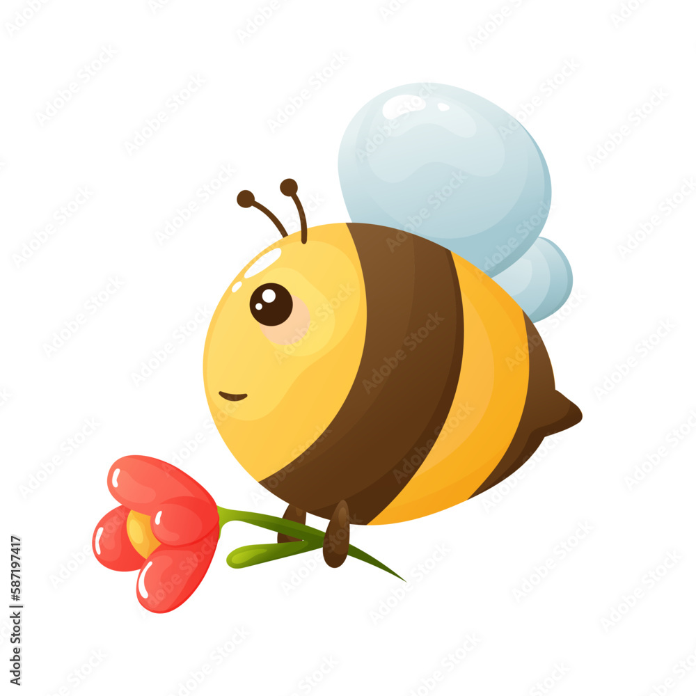 Obraz premium bee on a white with the flower