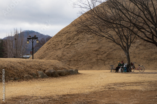 Bonghwangdae Seobongchong tombs during winter afternoon cloudy day at Gyeongju   South Korea   10 February 2023