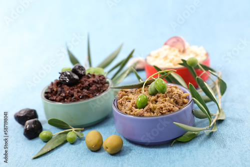 Assorted of green, black olive tapenade