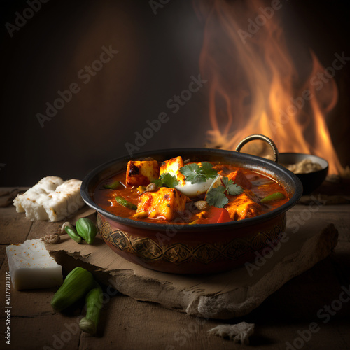 Shahi paneer or cheese cottage curry, popular indian lunch dinner menu in weddings or parties photo