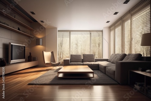 cozy living room with comfortable seating and entertainment options. Generative AI