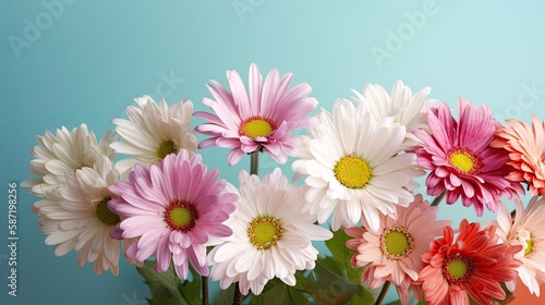 Fresh and delicate daisies on a pastel background  vibrant and colorful. Aesthetic and elegant floral composition. Generative AI