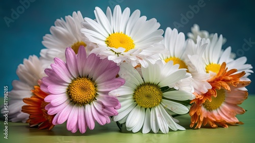 Fresh and delicate daisies on a pastel background  vibrant and colorful. Aesthetic and elegant floral composition. Generative AI