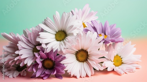 Fresh and delicate daisies on a pastel background  vibrant and colorful. Aesthetic and elegant floral composition. Generative AI