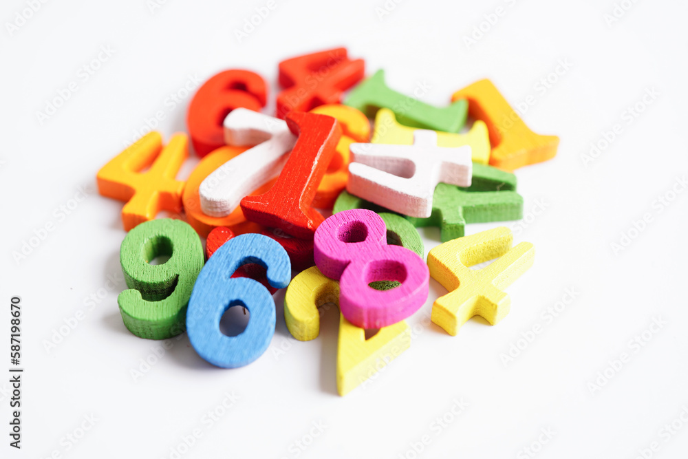 Number wood block cubes for learning Mathematic, education math concept. Number wood block cubes for learning Mathematic, education math concept.