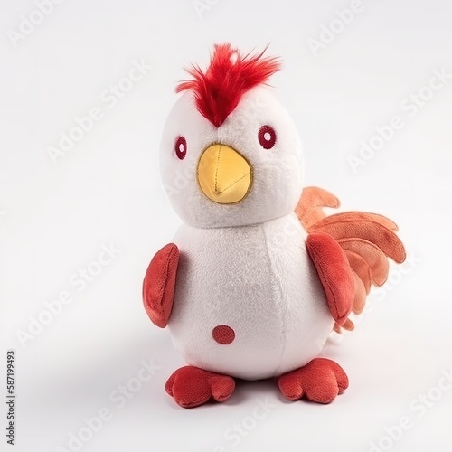 Cute rooster plus toy animal toy with white background, animal doll with Generative AI © YandiDesigns