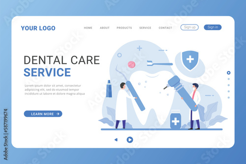 Flat design minimal dental clinic landing page concept