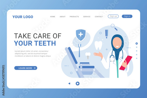 Flat design minimal dental clinic landing page concept