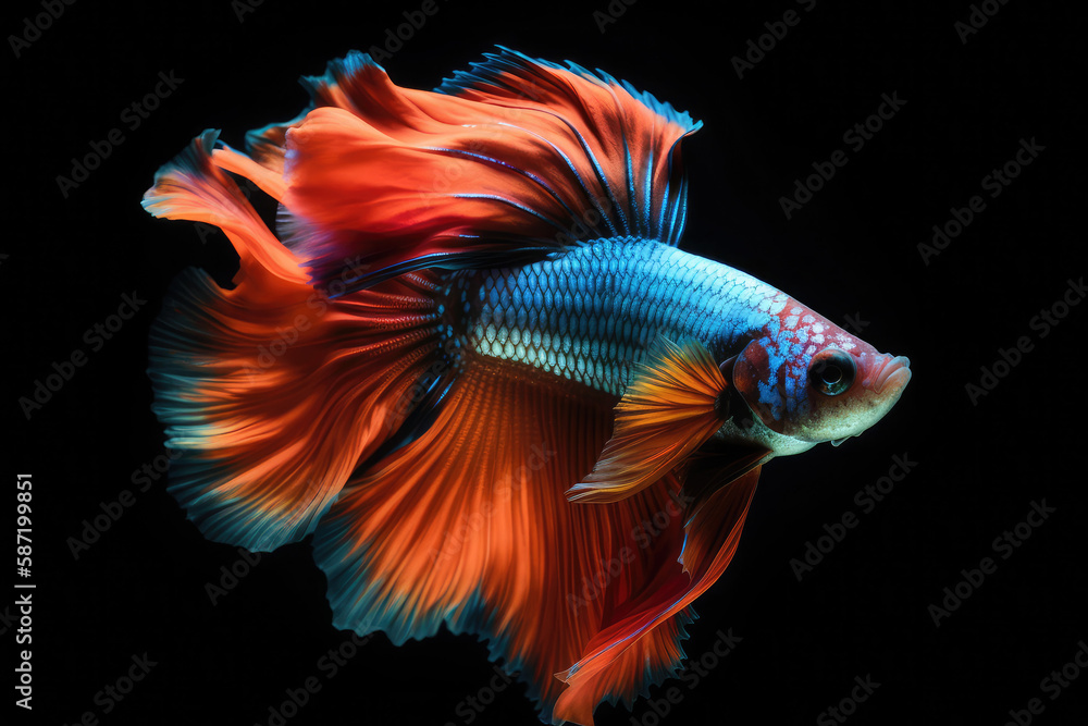 A glowing colorful beautiful betta fish, fighting fish, generative AI