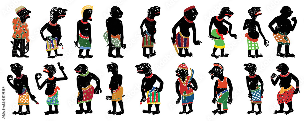Shadow Puppet in traditional costume. Set of leather puppet. Vector illustration Shadow Puppet in traditional costume. Set of leather puppet. Vector illustration