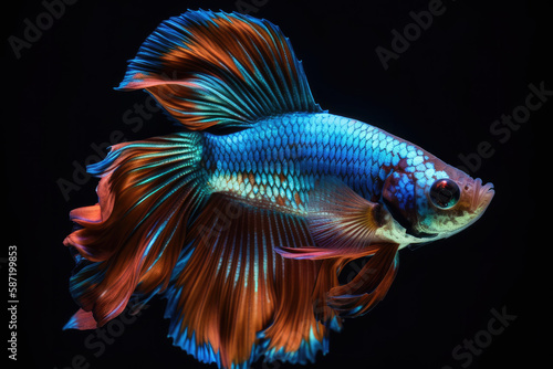 A glowing colorful beautiful betta fish, fighting fish, generative AI