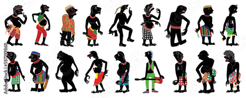 Nang Talung Thai Shadow Play silhouettes. Vector set of leather shadow puppet.