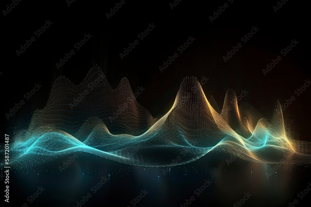 Abstract wave background with many glowing particles. Musical wave. Digital network background. 3D Abstract wave background with many glowing particles. Musical wave. Digital network background. 3D
