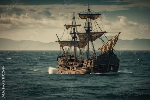 pirate ship sailing on the high seas. Generative AI