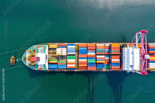 Aerial view container ship in port at container terminal port