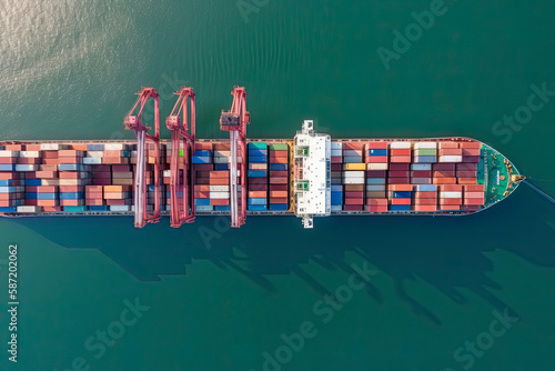 Aerial view container ship in port at container terminal port