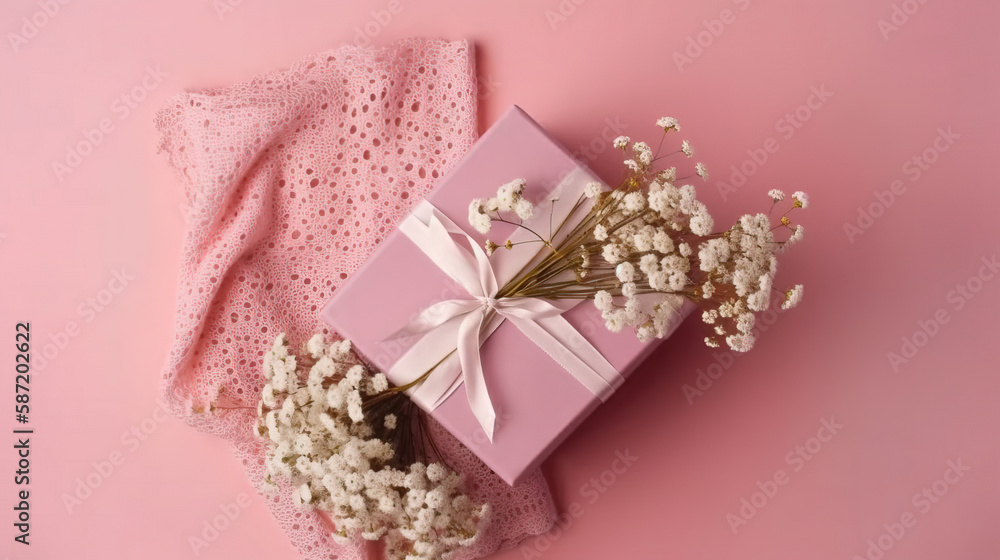 gift box with golden ribbon, valentine top View gift box with golden ribbon, valentine top View