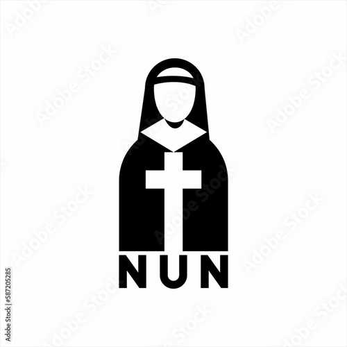 Nun logo design. Illustration of a nun silhouette with a cross.