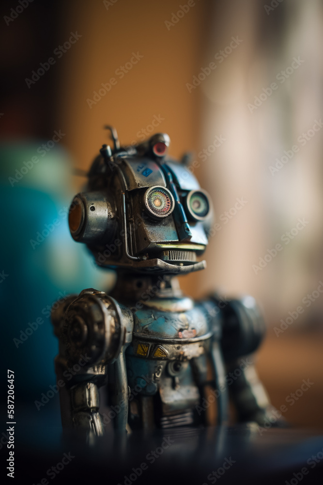 Cute robot, closeup. Illustration. Generative AI Cute robot, closeup. Illustration. Generative AI