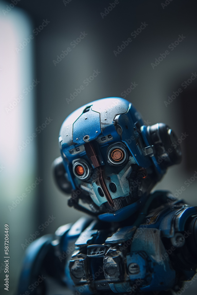 Cute robot, closeup. Illustration. Generative AI Cute robot, closeup. Illustration. Generative AI