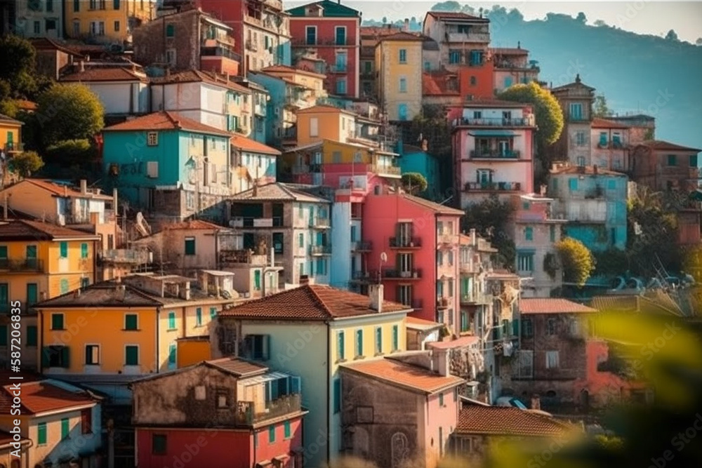 Colorful cityscapes, many homes with many colours