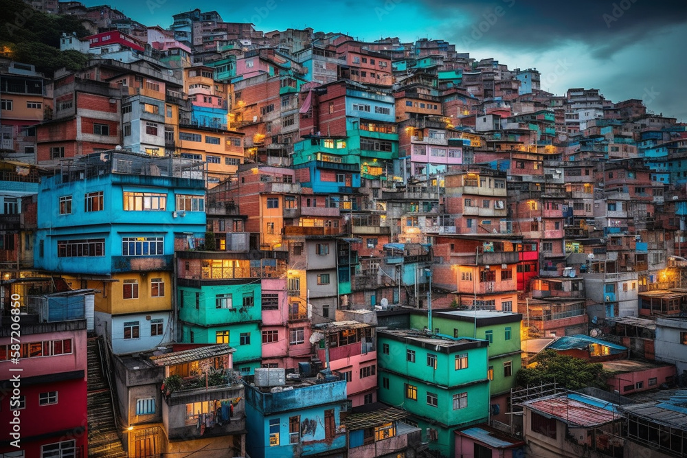 Fototapeta premium Colorful cityscapes, many homes with many colours