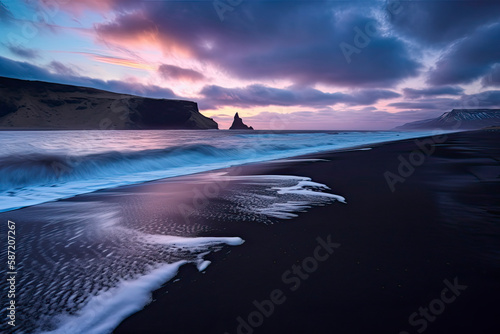 View of Seastacks in Vik, Icleand the most famous black sand beach photo