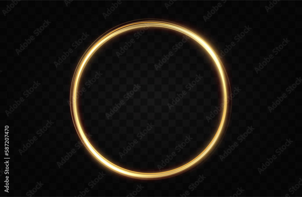Golden circle with fire effects.Light effect.Vector.