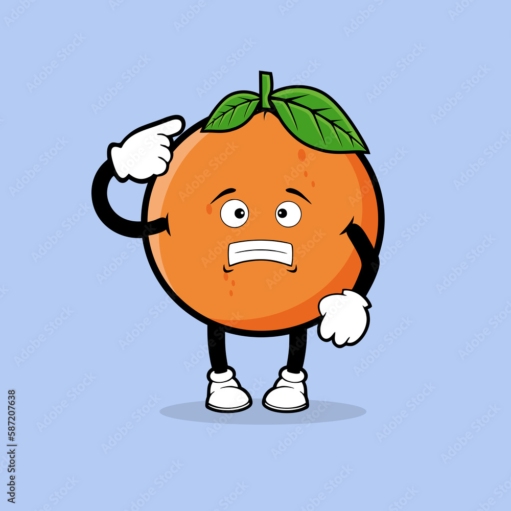 Cute orange fruit character with scared expression vector Cute orange fruit character with scared expression vector
