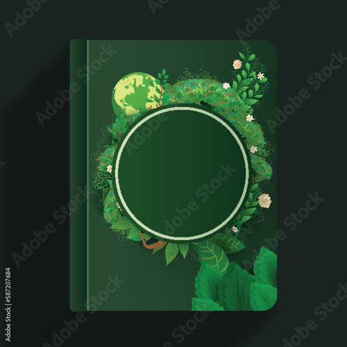 Ecology Icons Background With Circular Frame of Cover, Diary, Template Design.