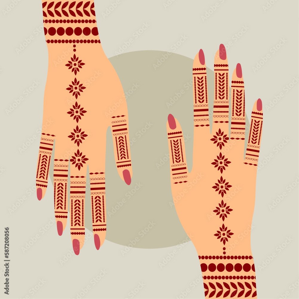 Eid Henna Mehndi Hands Vector Illustration Eid Henna Hand Drawn Henna Vector Design