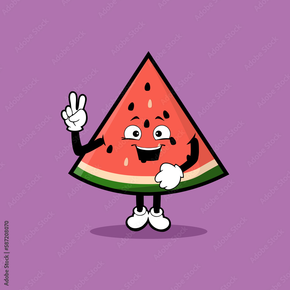 Cute watermelon slice fruit character with peace hand expression vector Cute watermelon slice fruit character with peace hand expression vector