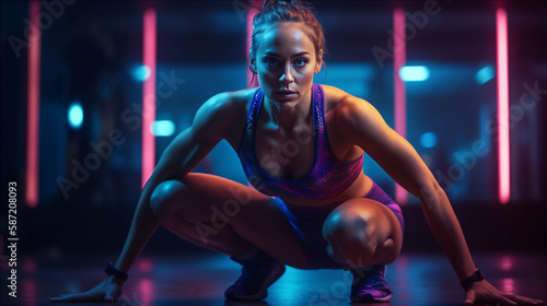 The dynamic and energetic essence of a fitness model training in a gym. Generative AI